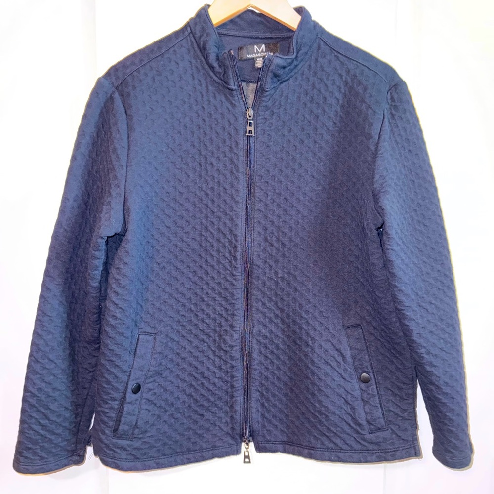 Magaschoni Navy Blue Quilted Zip Jacket – Women’s Medium Lightweight Casual